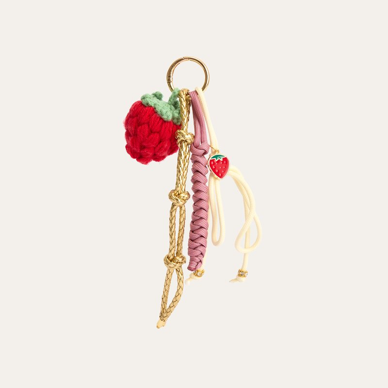 Bag Charms Keychain Manufacturer - Retro Simple Rope Fabric with Pearl Beaded Chain Duck Heart Strawberry Pendant