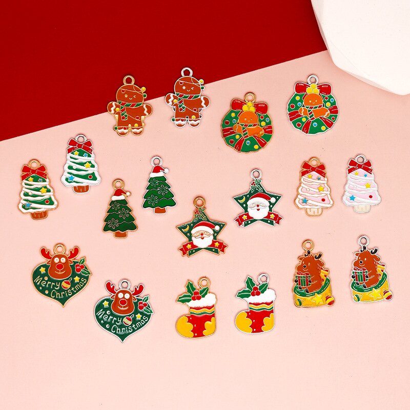 Christmas Jewelry Charms Manufacturer - DIY Enamel Santa Claus Christmas Tree Pendants for Necklace & Bracelet