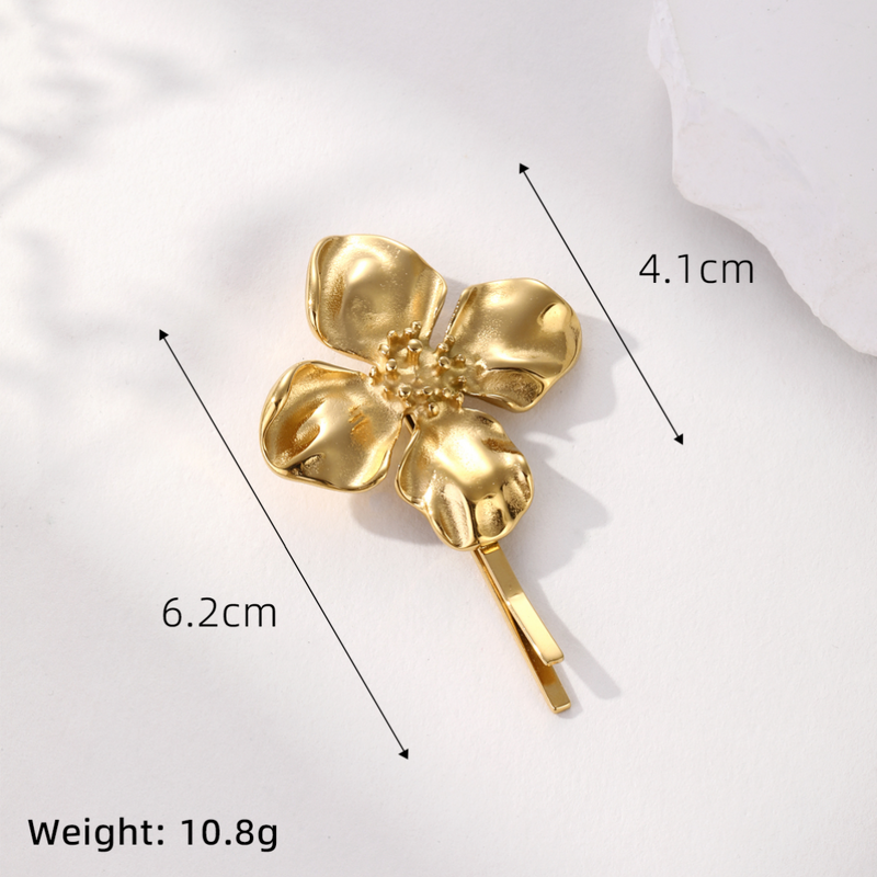 Hair Clip for Woman Manufacturer - Engraved Flower Design 18k Gold Plated Stainless Steel Hair Accessories