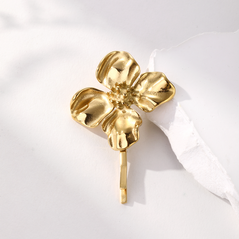 Hair Clip for Woman Manufacturer - Engraved Flower Design 18k Gold Plated Stainless Steel Hair Accessories