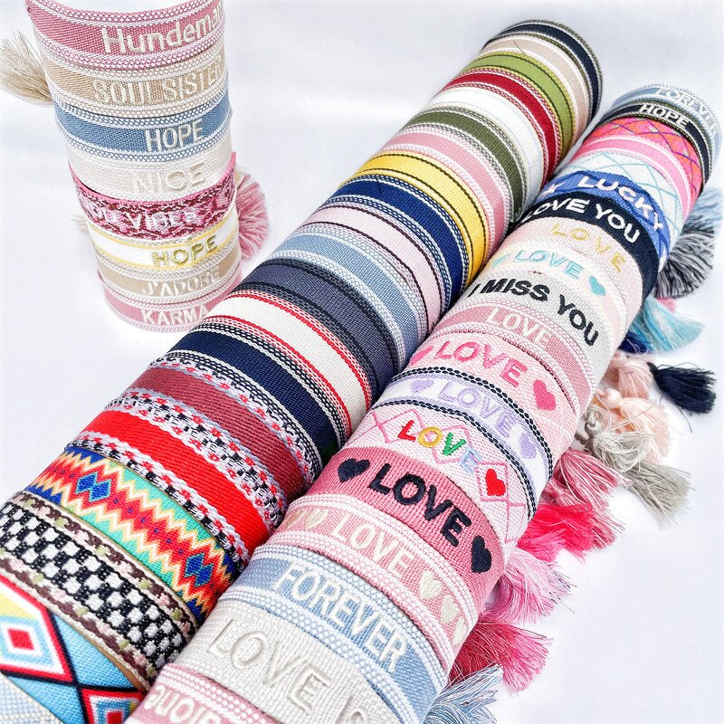 Bohemian Bracelets Manufacturer - Customized Logo & Text with Ribbon Embroidery Tassel Pearl Religious Style Gifts