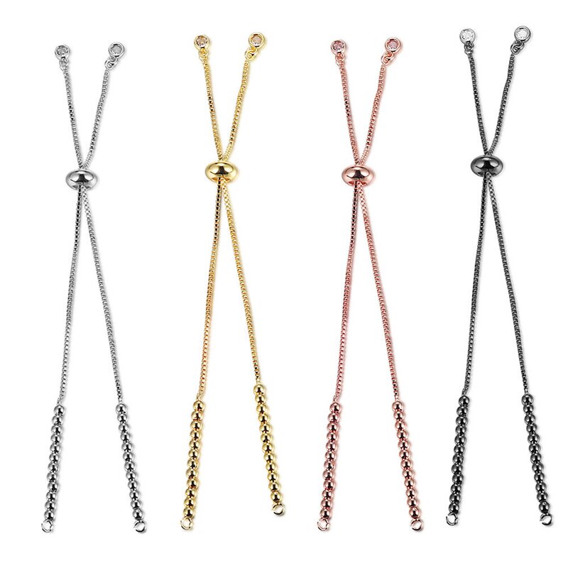 DIY Bracelet Accessories Manufacturer - 18K Gold Plated Pull-Out Half-Finished Box Chain Adjustable with Beads Cord