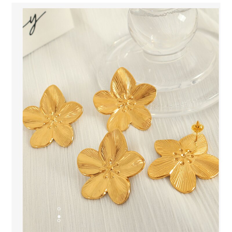 Flower Charm Earrings for Women Manufacturer - Stainless Steel 18K Gold Plated Temperament Fashion Jewelry