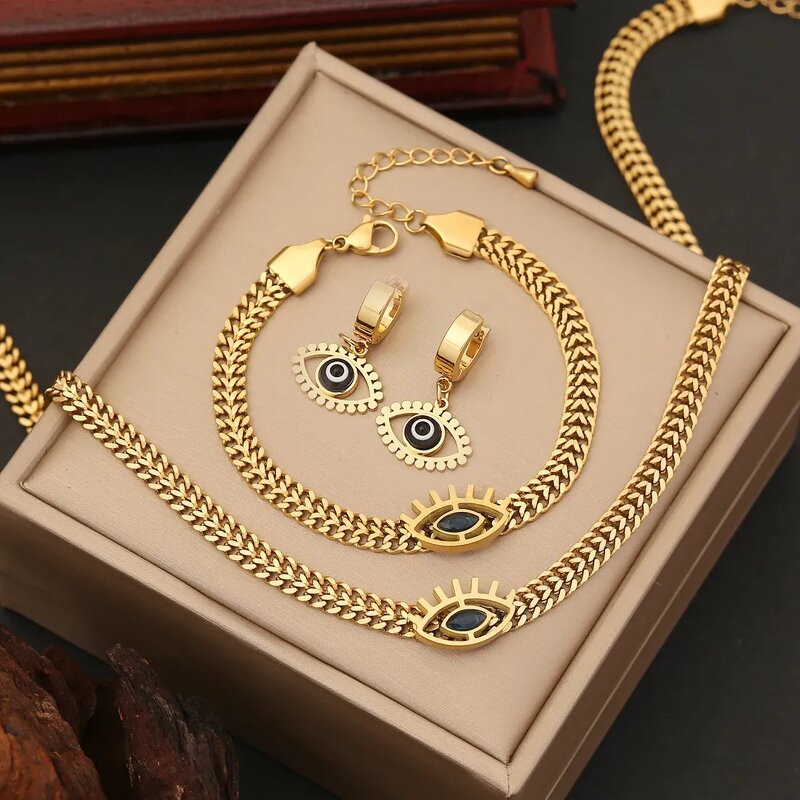 Women's Necklace Manufacturer - Fashion Design Eye with Flat Chain Jewelry Set