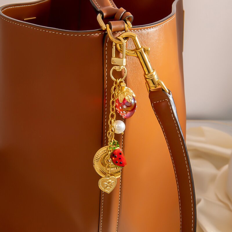 Vintage Jewelry Pendants Manufacturer - DIY Bag Chain Ocean Sun Fruit Geometric Gold Plated Stainless Steel Keychain