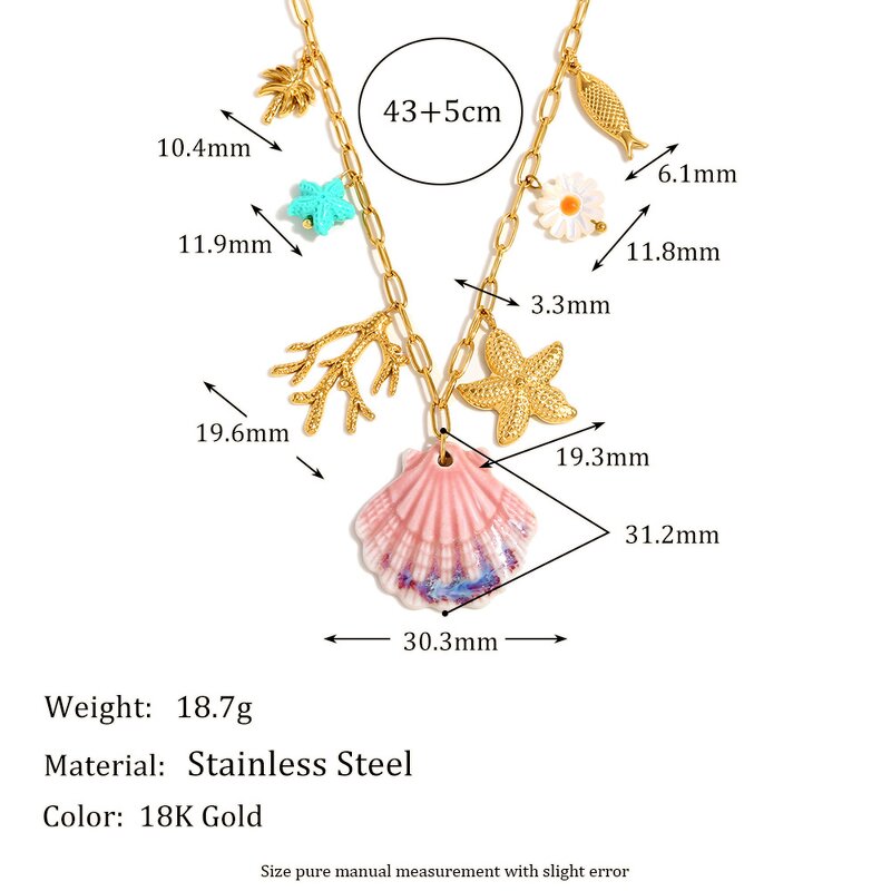 Paperclip Chain Necklace Manufacturer - Stainless Steel Golden with Scallop Pendant Fashion Temperament Ocean Series
