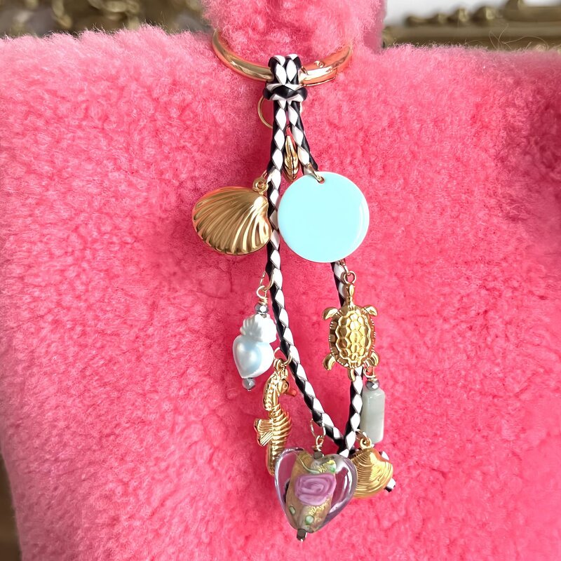 Bag Keychains Manufacturer - Colorful Retro Stainless Steel DIY Shell Conch Fish Bone Rope Pendant Best-selling