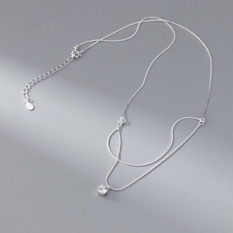 925 Silver Necklace Manufacturer - Adjustable Pendant Chain with Sparkling Zircon Platinum Plated Elegent Jewelry