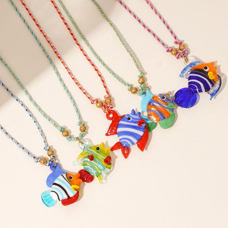 Fun Clown Fish Necklace for Women Manufacturer - Colorful Glass Fish with Ropes Woven