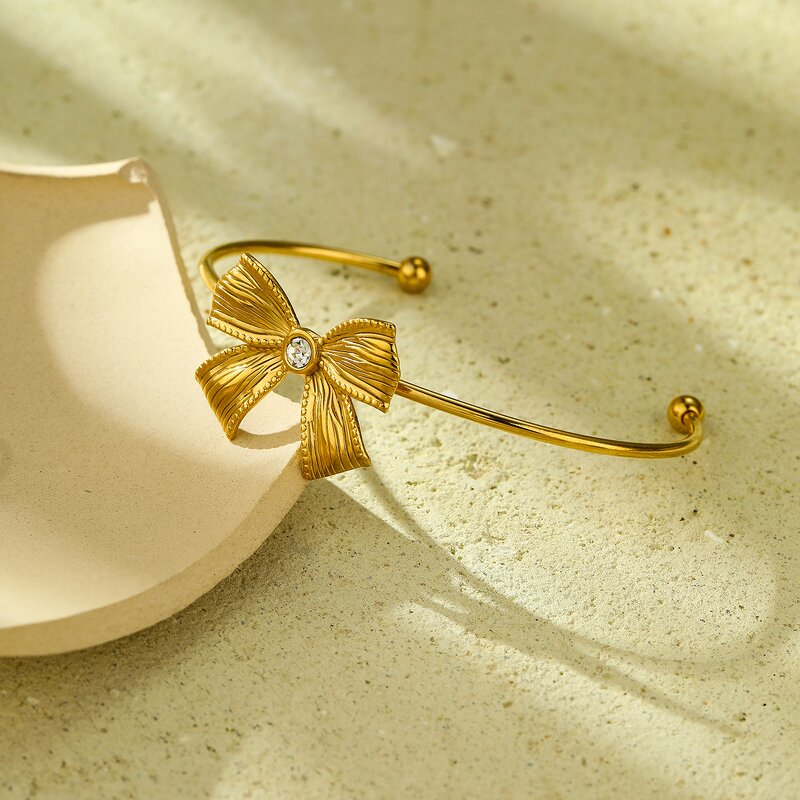 Bowknot Jewelry Set for Women Manufacturer - 4PCS Stainless Steel Butterfly Pearl Chain Necklace Earrings Bracelet Rings