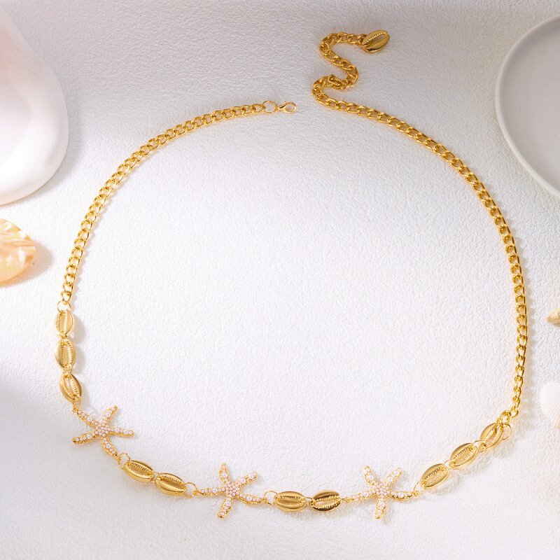 Bohemian Beach Body Chain Manufacturer - Vintage Style Waist Chain Starfish Shell Rice Beads Fashionable Alloy