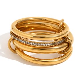 Stainless Steel Jewelry Rings for Women Manufacturer - Waterproof 18k Gold Plated Multilayer Zircon Classic Rings