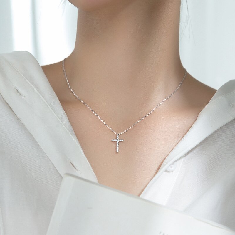 925 Silver Cross Necklace for Women Manufacturer - Zircon Pendant Minimalist Jewelry