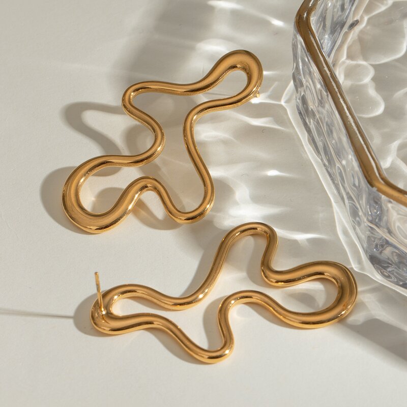 Geometric Statement Earrings Manufacturer - 18K Gold Plated Stainless Steel Hypoallergenic Wavy Line