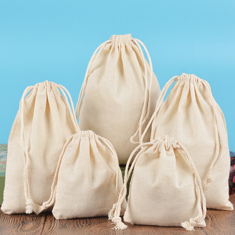 Custom Jewelry Bag Manufacturer - Logo Printed Promotional Gift Natural Cotton Linen Drawstring Pouch