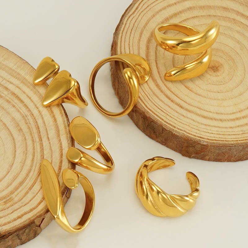 Wedding Ring Manufacturer - Waterproof Chunky 18K Gold Plated Geometric Stainless Steel Rope