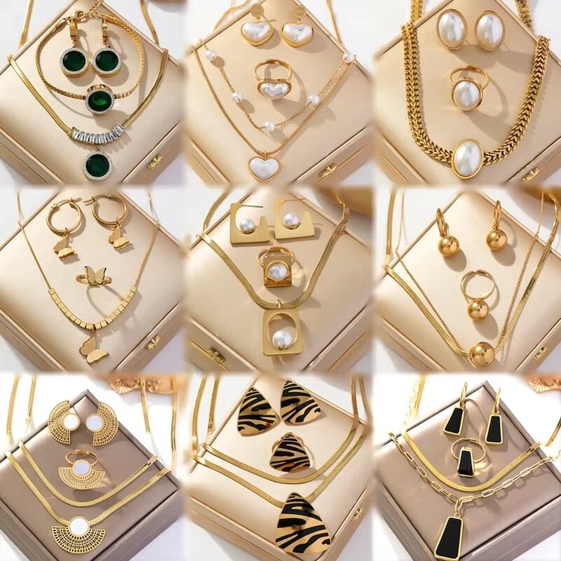 Stainless Steel Jewelry Set Manufacturer - Layered 18k Gold Butterfly Pendant Necklace Ring Earrings Finger Knuckle Ring