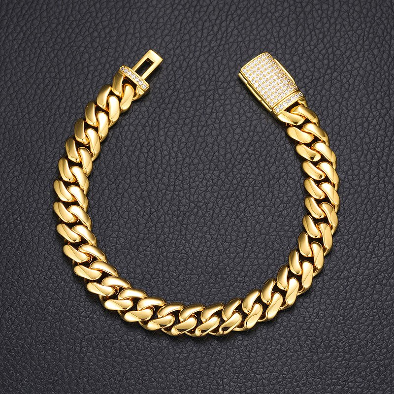 Hip-Hop Cuban Bracelet for Men Manufacturer - Genuine Gold Electroplated with Zircon Retro Fashion Jewelry