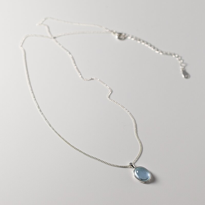 Sterling Silver Pendant Necklace for Women Manufacturer - Natural Aquamarine Stone Charm Minimalist Jewelry
