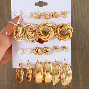 Stud Earring Set for Women Manufacturer - Geometric Gold Pearl Big Hoop Heart Butterfly & Punk Resin Drop