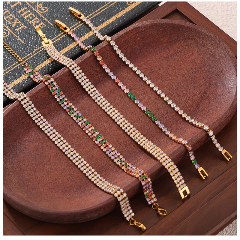 Tennis Chain Bracelet for Women Manufacturer - Stainless Steel 18K Gold Plated Colorful Zircon Luxury Fashion