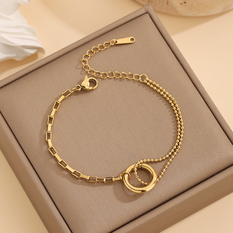Customized Jewelry Set Manufacturer - Asymmetric Geometric Circle Splicing Stainless Steel Necklace Clavicle Bracelet
