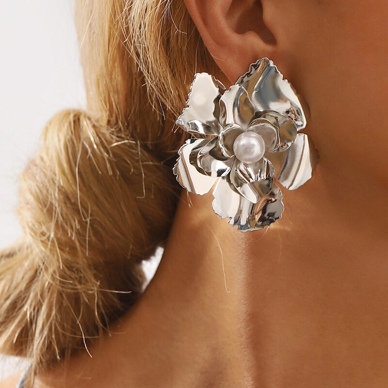 Flower Stud Earrings for Women Manufacturer - High Grade Pearl Inlaid Stainless Steel Luxury Design Accessories