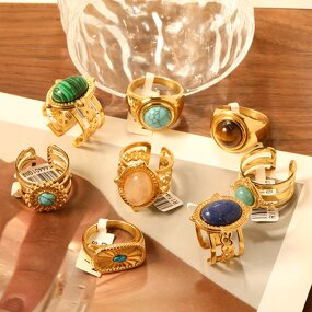 Turquoise Rings for Women Manufacturer - Chunky Waterproof 18K Gold Plated Stainless Steel Opal Vintage Gemstone