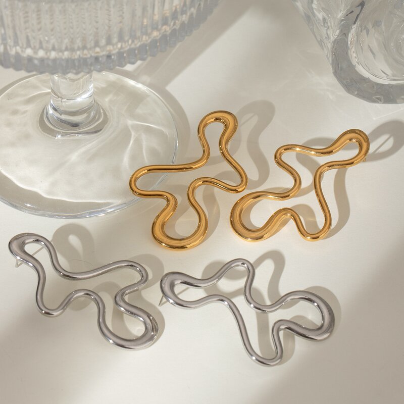 Geometric Statement Earrings Manufacturer - 18K Gold Plated Stainless Steel Hypoallergenic Wavy Line