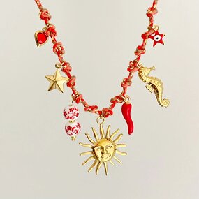 Summer Jewelry Necklace Manufacturer - Colorful Handmade Cotton Rope with Gold Plated Sea Starfish Pearl Heart Pendant