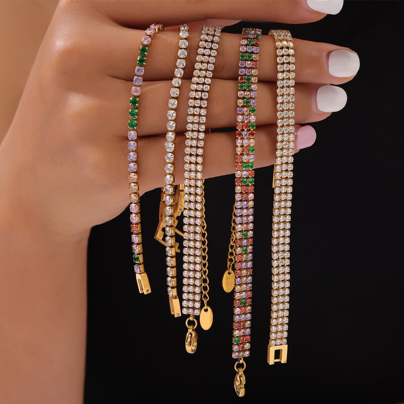 Tennis Chain Bracelet for Women Manufacturer - Stainless Steel 18K Gold Plated Colorful Zircon Luxury Fashion