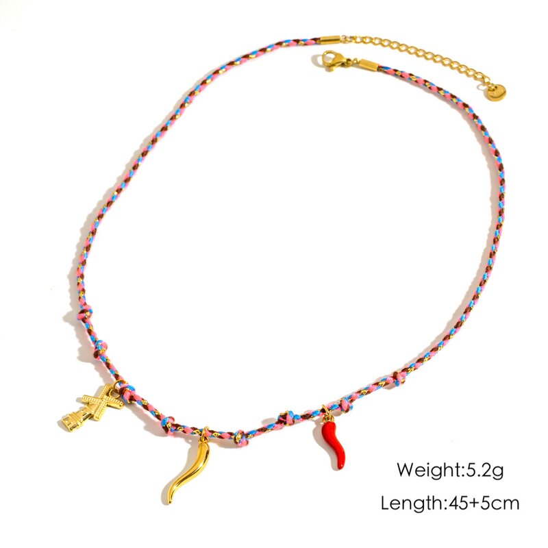 Summer Jewelry Necklace Manufacturer - Handmade Braided Rope Stainless Steel with Drop Oil Multi Pendants