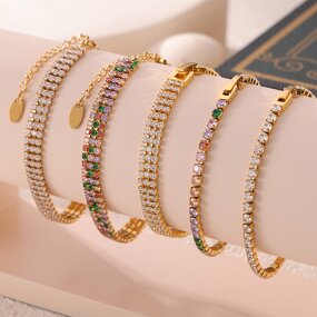 Tennis Chain Bracelet for Women Manufacturer - Stainless Steel 18K Gold Plated Colorful Zircon Luxury Fashion