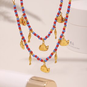 Ocean Series Necklace Manufacturer - Bohemian Leisure Dolphin Fishes Pendants Stainless Steel Seeds Bead