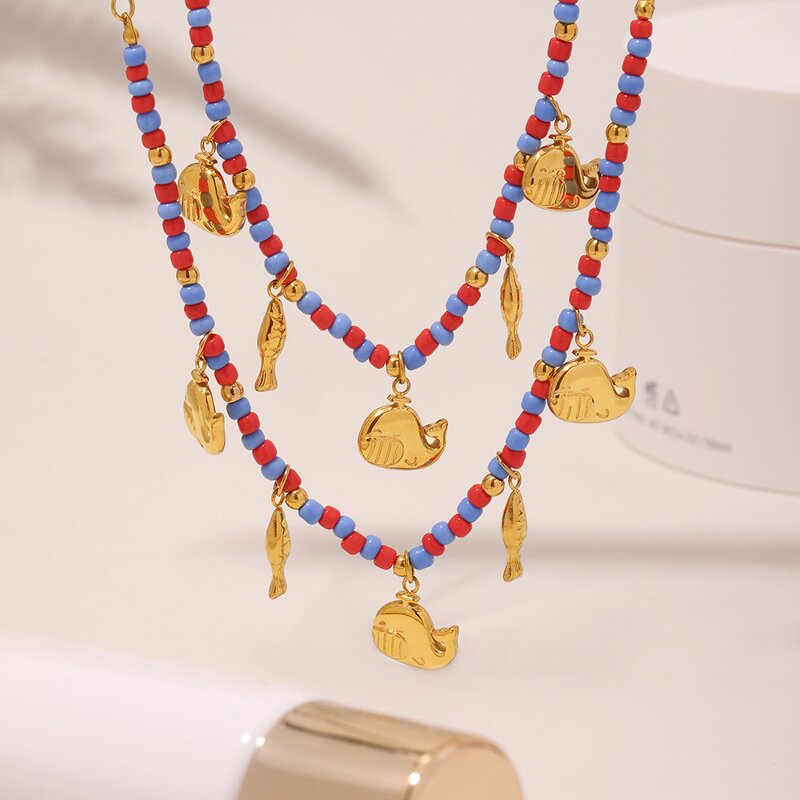 Ocean Series Necklace Manufacturer - Bohemian Leisure Dolphin Fishes Pendants Stainless Steel Seeds Bead