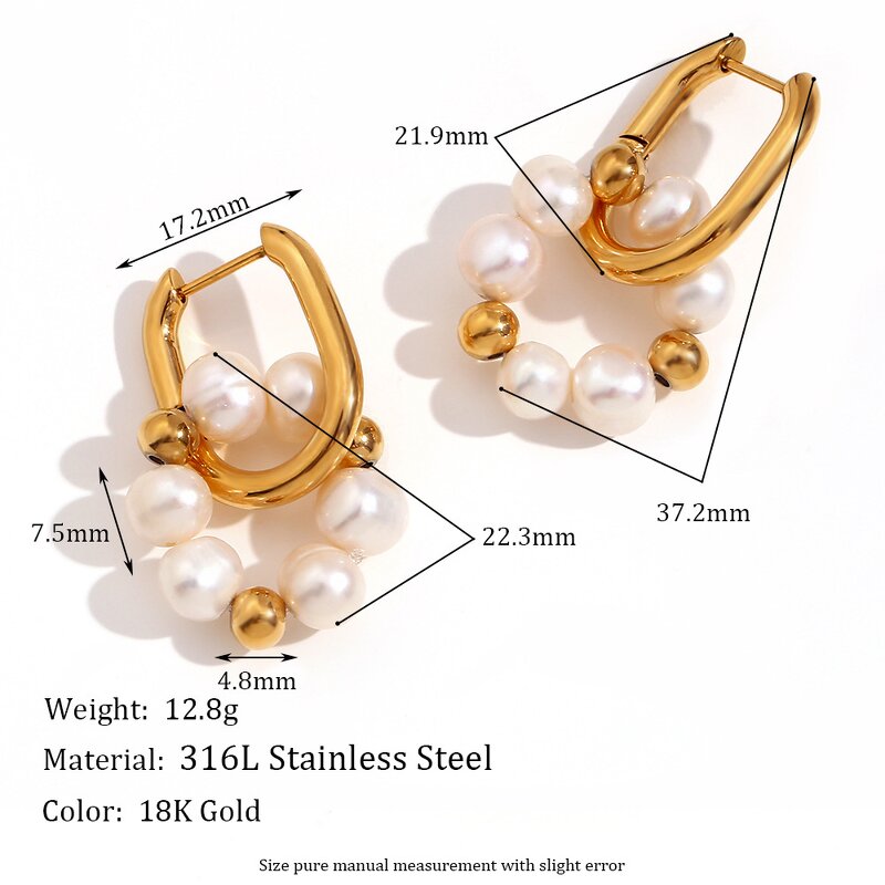 Gold Plated Hoop Earrings Manufacturer - Stainless Steel Pearl Beaded Flower U-Shaped for Party Gifts
