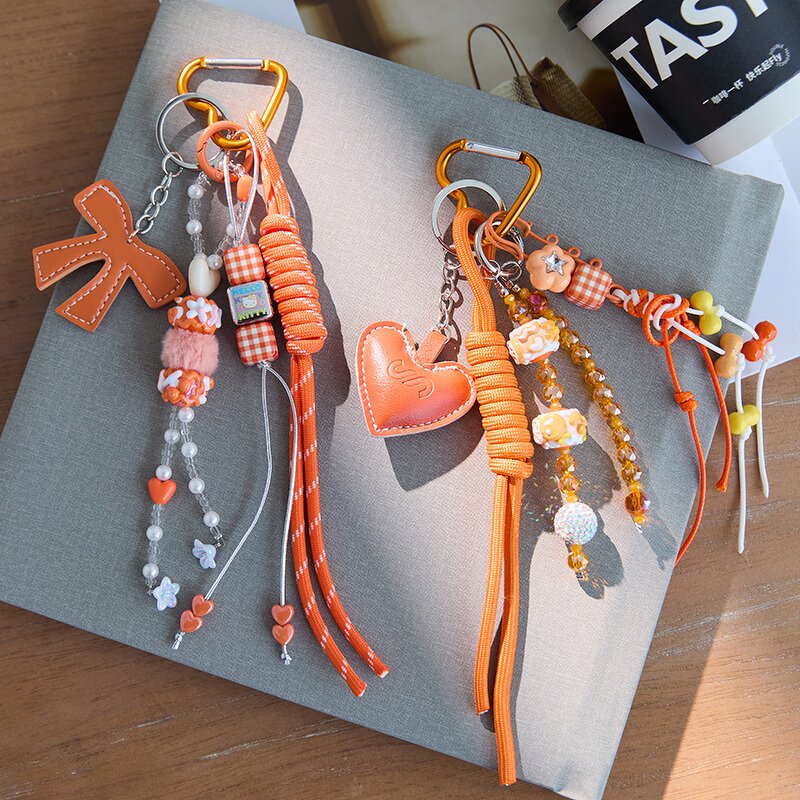 Roman Style Money Bag Pendant Charm Manufacturer - Heavy Three-dimensional Cotton-filled Leather love Heart Orange Hand-woven