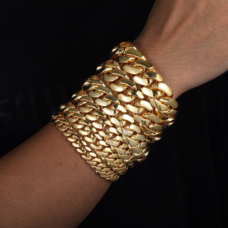 Hip-Hop Cuban Bracelet for Men Manufacturer - Genuine Gold Electroplated with Zircon Retro Fashion Jewelry