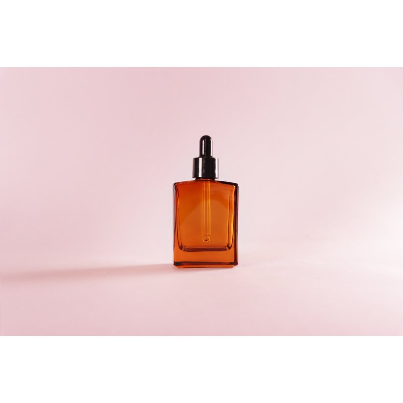 Amber Glass Square Dropper Bottle Manufacturer - 30ml 50ml 100ml New Stock Flat Shoulder with Black Lid