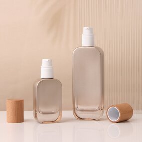 Flat Face Cream Lotion Set Manufacturer - 50g Clear Orange Glass Cosmetic with Wooden Lid
