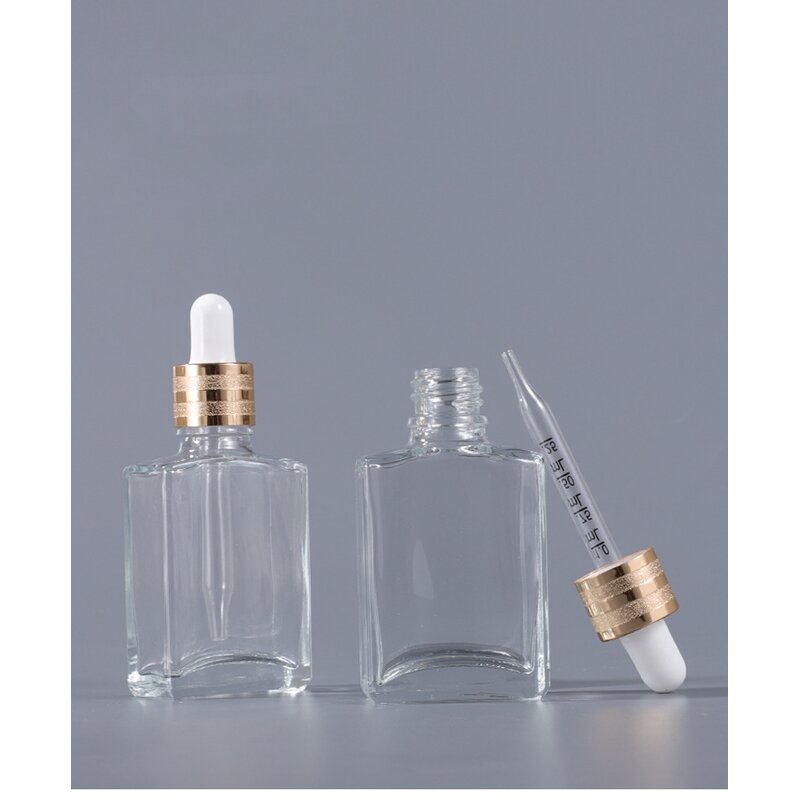 Glass Serum Bottles Manufacturer - Luxury Refillable Clear Square with Dropper Cap for Skincare Oil