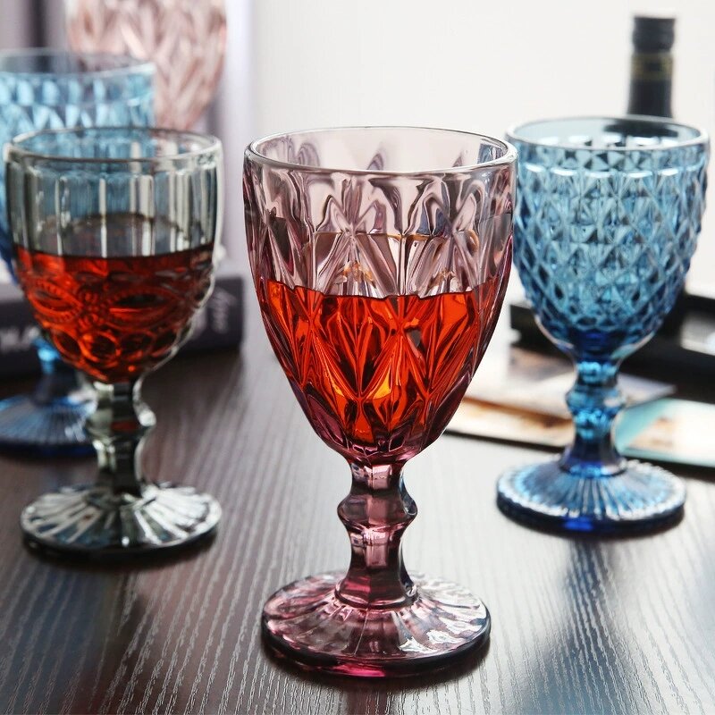 Glass Goblets Manufacturer - 240ml 300ml Pink Teal Purple Wedding Drink Vintage