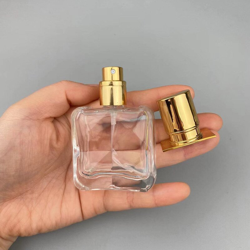 Square Glass Perfume Spray Bottle Manufacturer - Factory Luxury Clear 30ml Portable Fancy with Gold Cap