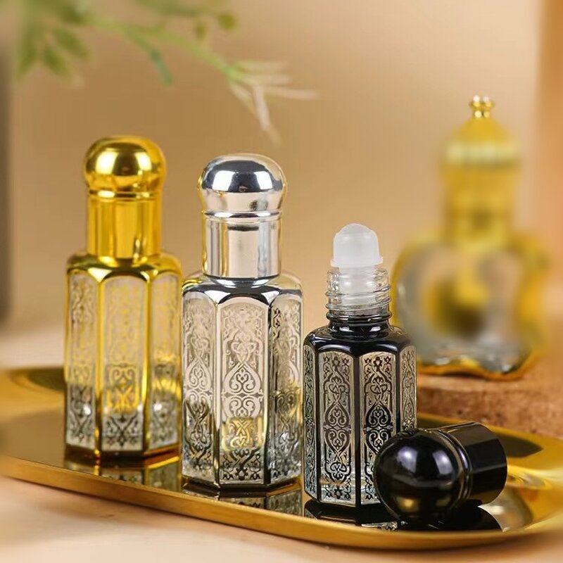 Gold Octagon Roll on Glass Bottle Manufacturer - New Design Screw Cap 3ml 6ml 12ml for Attar Perfume