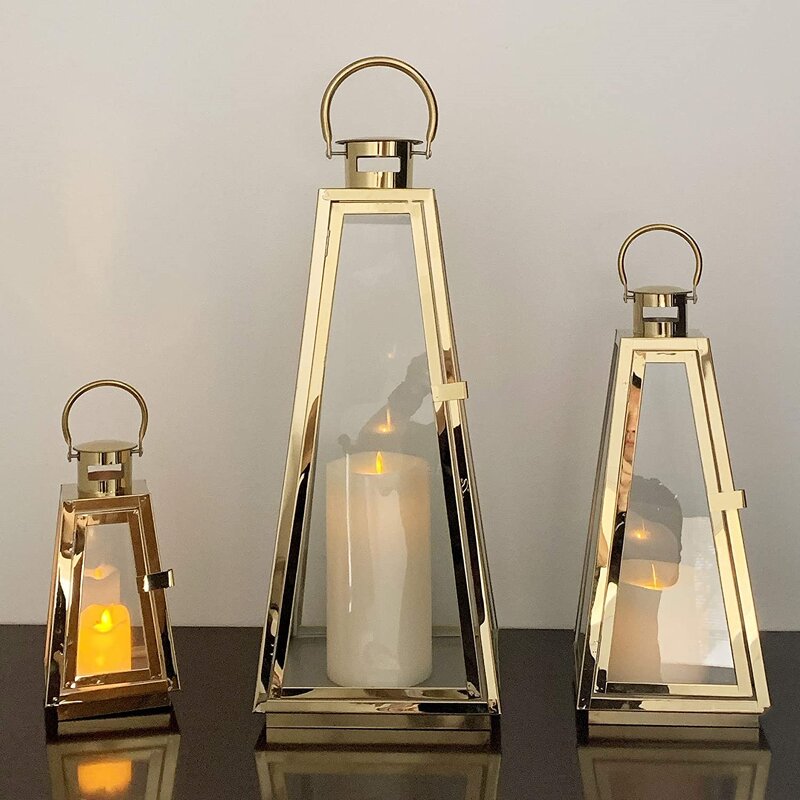 Stainless Steel Lantern Candle Holders Manufacturer - Set of 3 for Home & Wedding Decoration