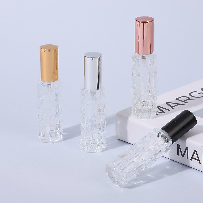 Square Glass Perfume Spray Bottle Manufacturer - Luxury Clear Bitter Melon Shape 10ml Portable Empty
