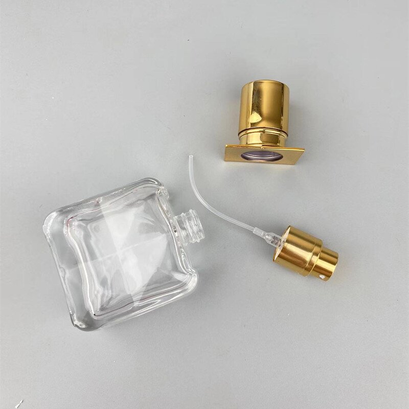 Square Glass Perfume Spray Bottle Manufacturer - Factory Luxury Clear 30ml Portable Fancy with Gold Cap