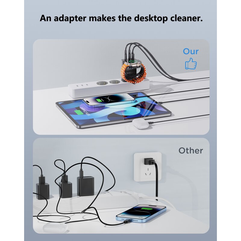 43W Apple Watch Charging Block Manufacturer - Built-in iWatch Charger 3 Ports Fast with USB-C USB-A PD for iPhone