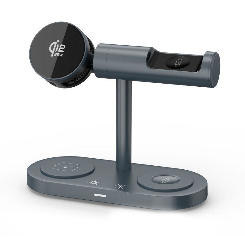 Qi2.2 25W Wireless Charging Stand Manufacturer - 5 in 1 with LED Light Cooling Fan for Apple Samsung Phone Watch