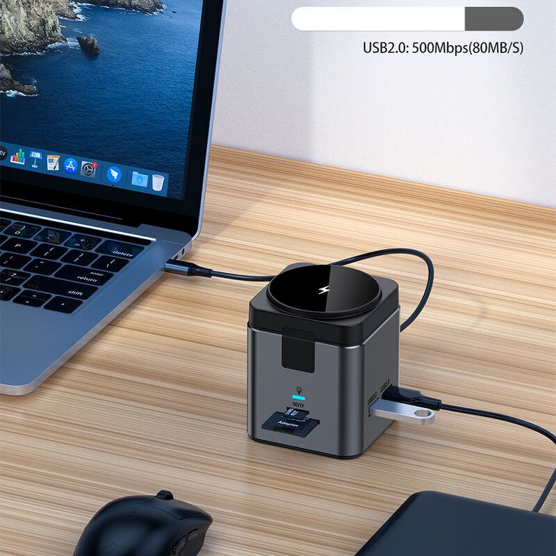 USB C Hub 8 in 1 Docking Station Manufacturer - Type C Adapter with Wireless Charger 100W PD 4K HDTV VGA USB 3.0 Ethernet SDTF